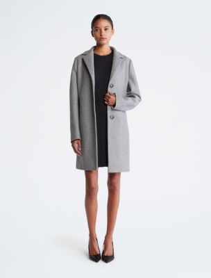 Notch Collar Single Breasted Overcoat, Medium Grey