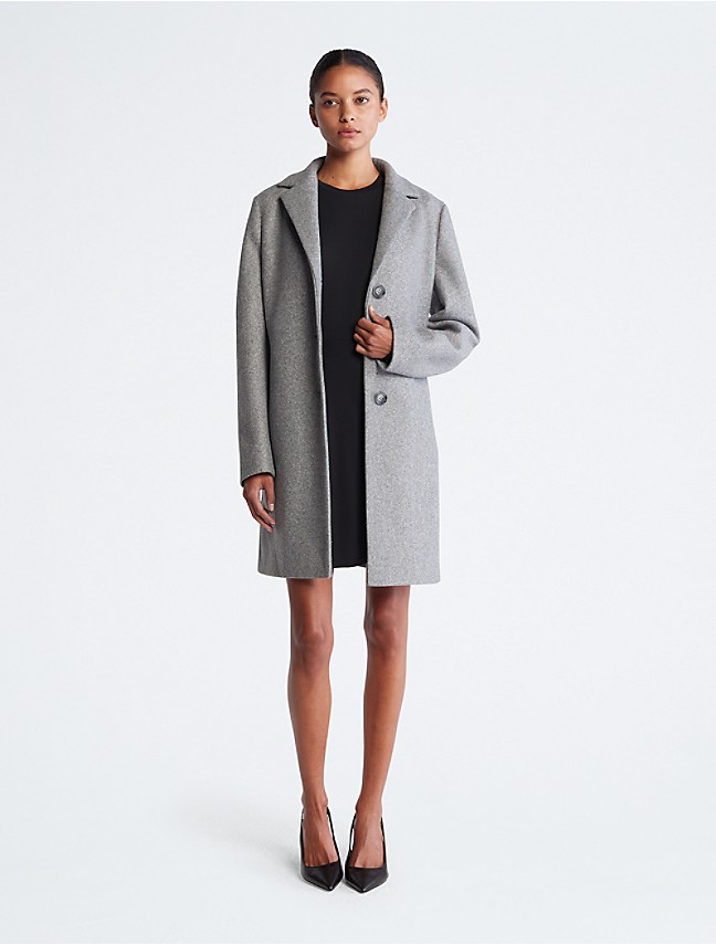 Calvin Klein Womens Wool Blend Coat Removable Hood Carabiner