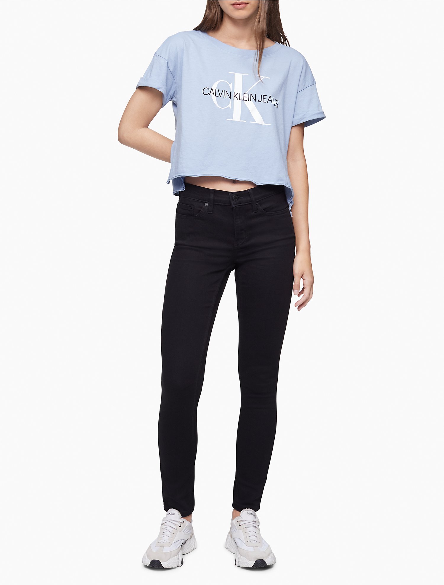 Skinny Mid Rise Repreve® Jet Black Denim Jeans | Calvin Klein® USA