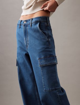 Women Wide-Leg Cargo Denim Jeans