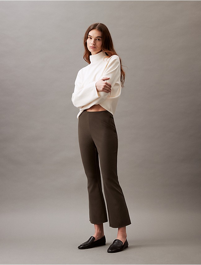 Compact Stretch Crepe Flared Pants