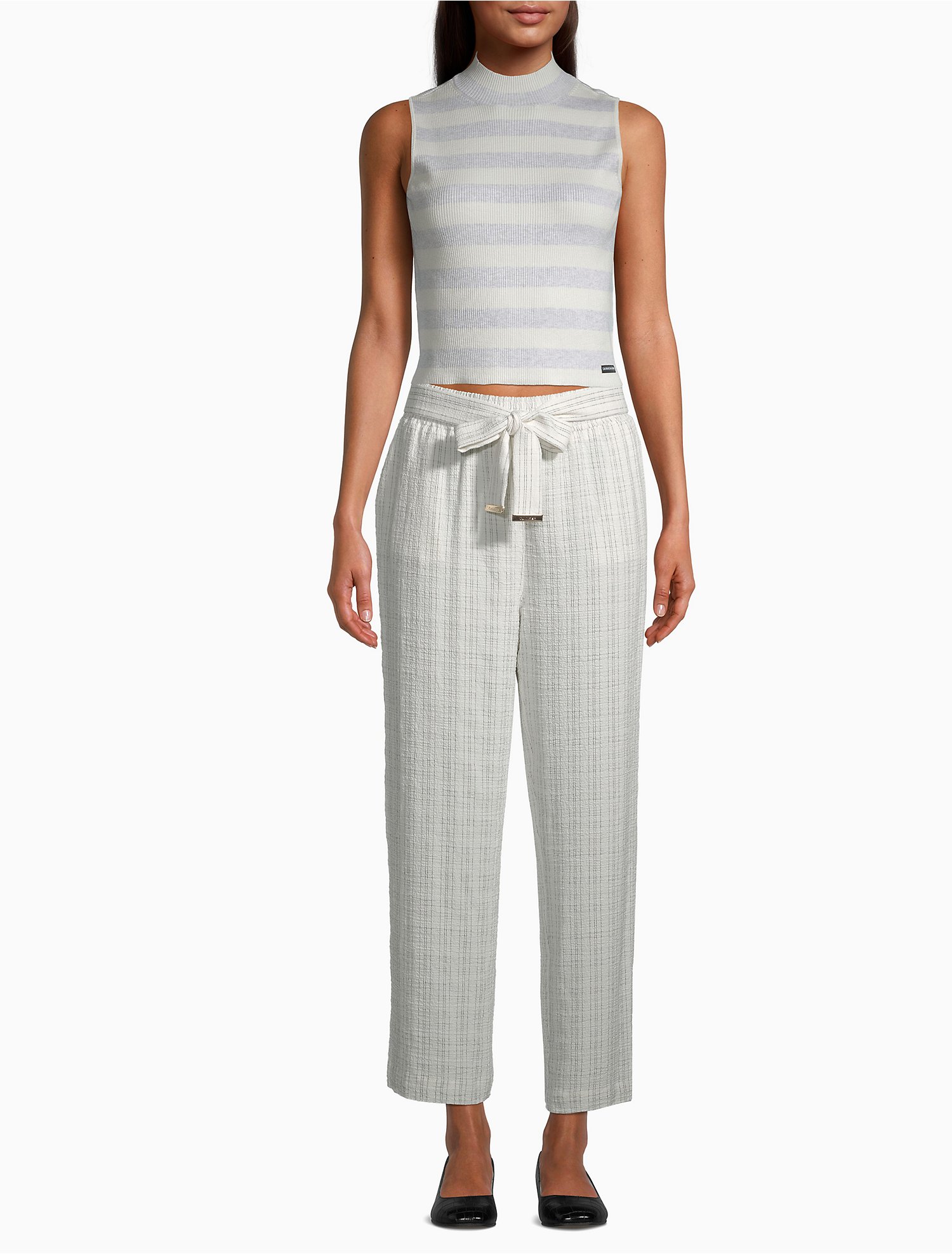 Textured Stripe High Waist Wide Leg Pants | Calvin Klein
