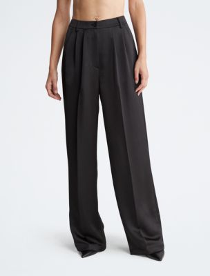 Wide-leg Satin Pants - Black - Ladies