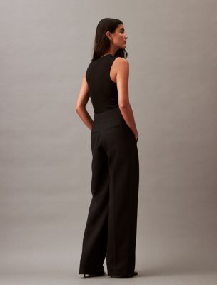 Structured Stretch Wide Leg Trousers, Black Beauty