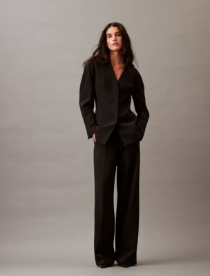 Structured Stretch Wide Leg Trousers