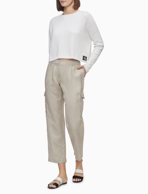 calvin klein women's linen pant with elastic waistband