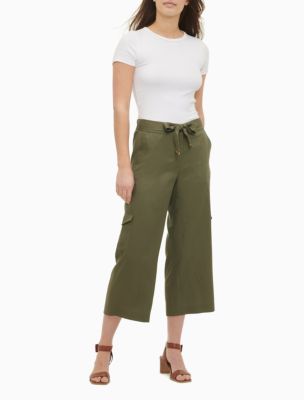 calvin klein women's linen pant with elastic waistband