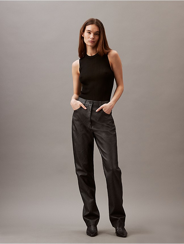 Calvin Klein flared pants with tie waist in black