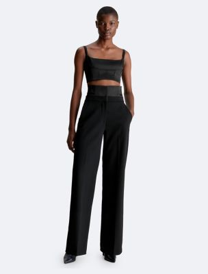 CALVIN KLEIN Women's Wide Leg Satin Flowy Pant, Luggage, X-Small at   Women's Clothing store