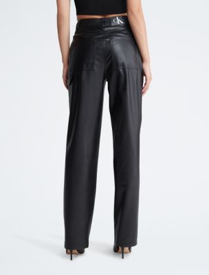 Faux Leather High Rise Straight Leg Pants