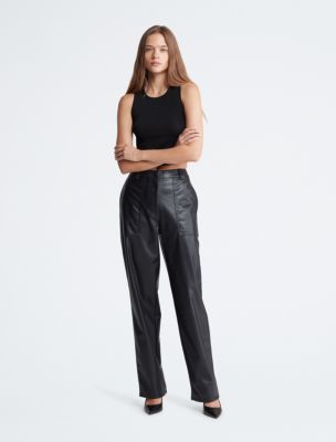 $69 Calvin Klein Women's Black Faux Leather Front Leggings Pants