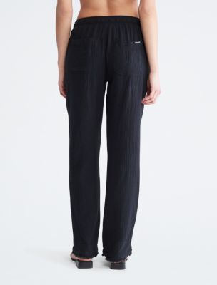 Calvin Klein Women's Everyday Comfortable Gauzy Slub Tie Waist Pants  (Regular and Plus Sizes)
