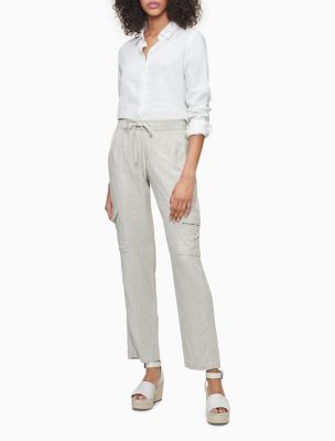 calvin klein women's linen pant with elastic waistband