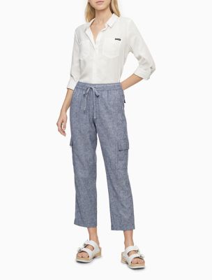 calvin klein women's linen pant with elastic waistband