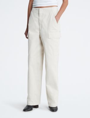 Calvin Klein Jeans HIGH WAIST UTILITY WIDE PANTS - Cargo trousers - classic  beige/off-white - Zalando.de