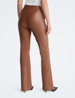 Faux Leather Flared Pants, Caramel