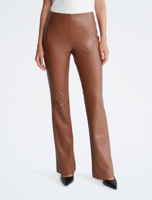 Faux Leather Flared Pants, Caramel