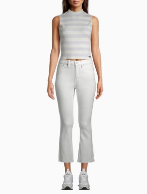 high rise white cropped jeans