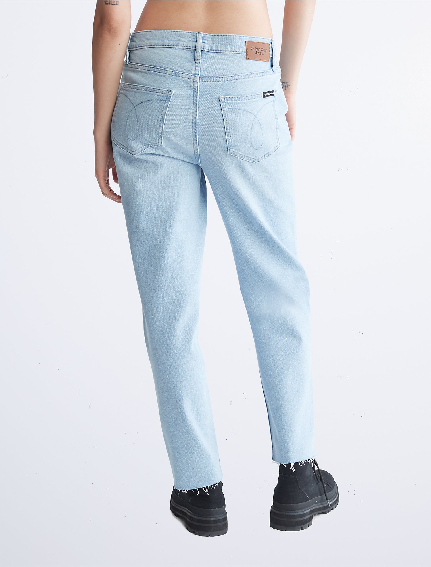 Straight Fit High Rise Destructed Raw Hem Jeans | Calvin Klein