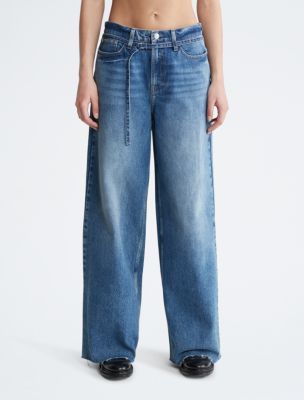 Buy Belted High Rise Wide Leg Crop Jeans for CAD 104.00