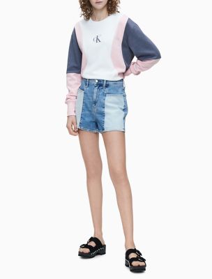 high rise rigid denim shorts