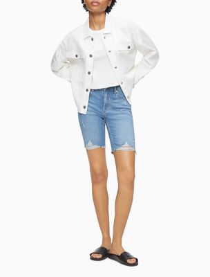 high rise bermuda jean shorts