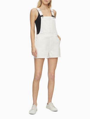 white denim short overalls