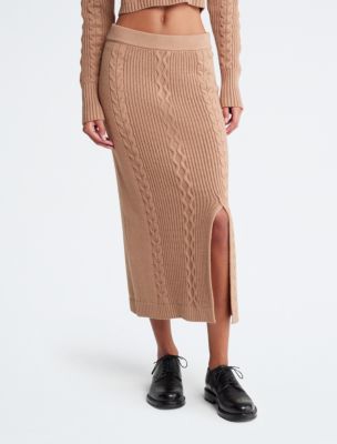 Cable Knit Midi Skirt, Teak
