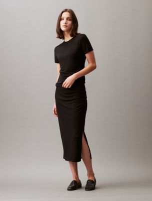 Refined Jersey Midi Skirt, Black Beauty