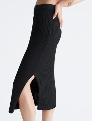 Calvin Klein Black Silver Cotton lined Full midi skirt womens size