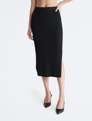 Ribbed Open Hem Skirt