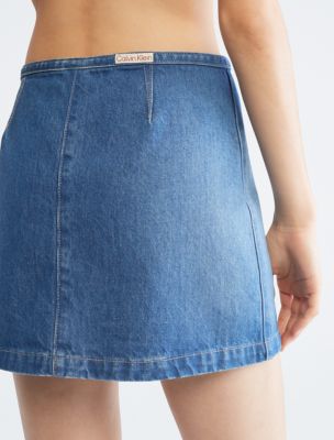 Calvin Klein Jeans Jean Skirt Womens 30 Blue Mini Spell Out Logo