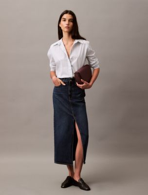 Maxi denim skirt with split best sale