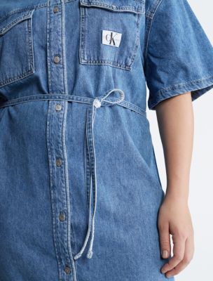 Plus Size Utility Denim Shirt Dress