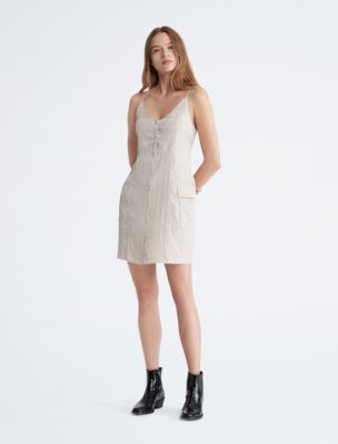 Bustier Seaming Button-Down Tank Dress