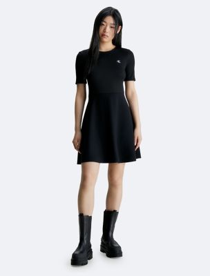 Ribbed Monogram Logo Button-Down Dress