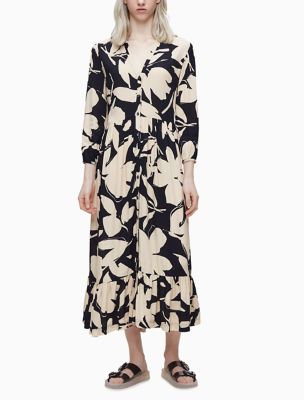 calvin klein floral chiffon shirtdress