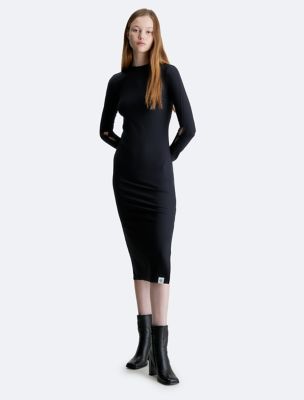 Ribbed Tab Sleeve Open Hem Midi Dress | Calvin Klein® Canada
