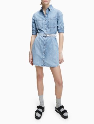 belted denim shirt dress