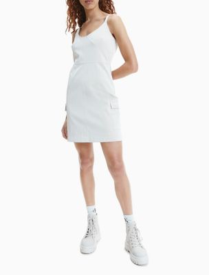 Calvin Klein Logo Tape Ribbed Sleeveless Mini Dress - Women