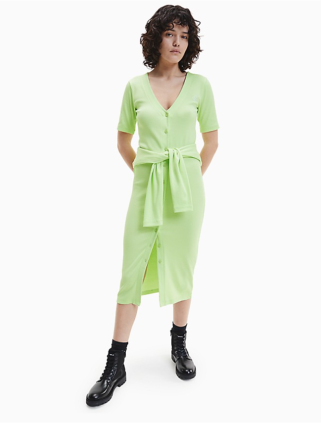 Ribbed Long Sleeve Square Neck Dress | Calvin Klein® USA | Jerseykleider