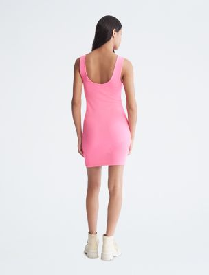 Calvin Klein Logo Tape Ribbed Sleeveless Mini Dress - Women
