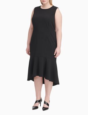 calvin klein ruffle hem midi dress