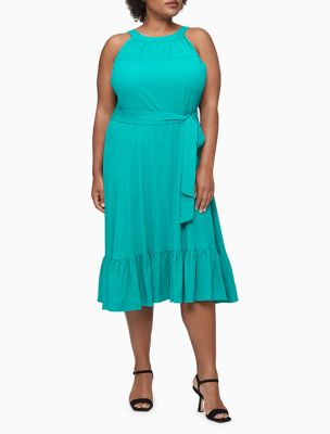 calvin klein plus size ruffled halter gown