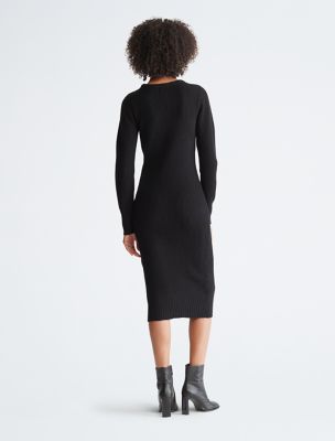 Calvin Klein Button Through Rib Long Dress - Black