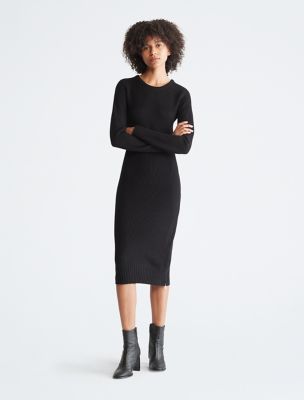 Ribbed Long Sleeve Crewneck Dress