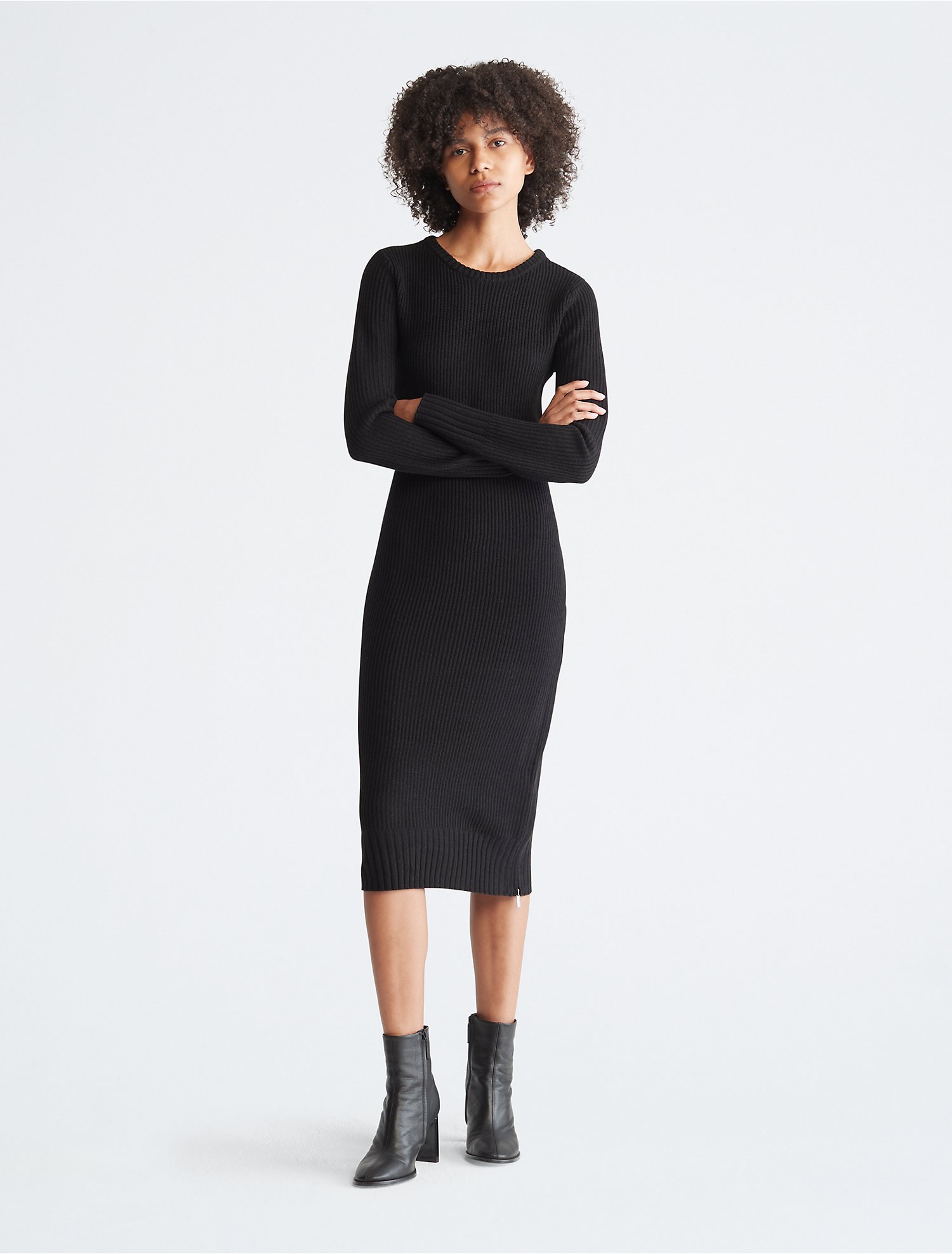 Ribbed Long Sleeve Crewneck Dress | Calvin Klein® USA