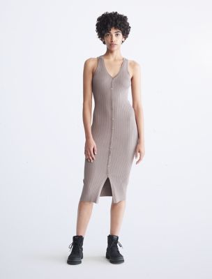 Calvin klein button 2025 front midi dress