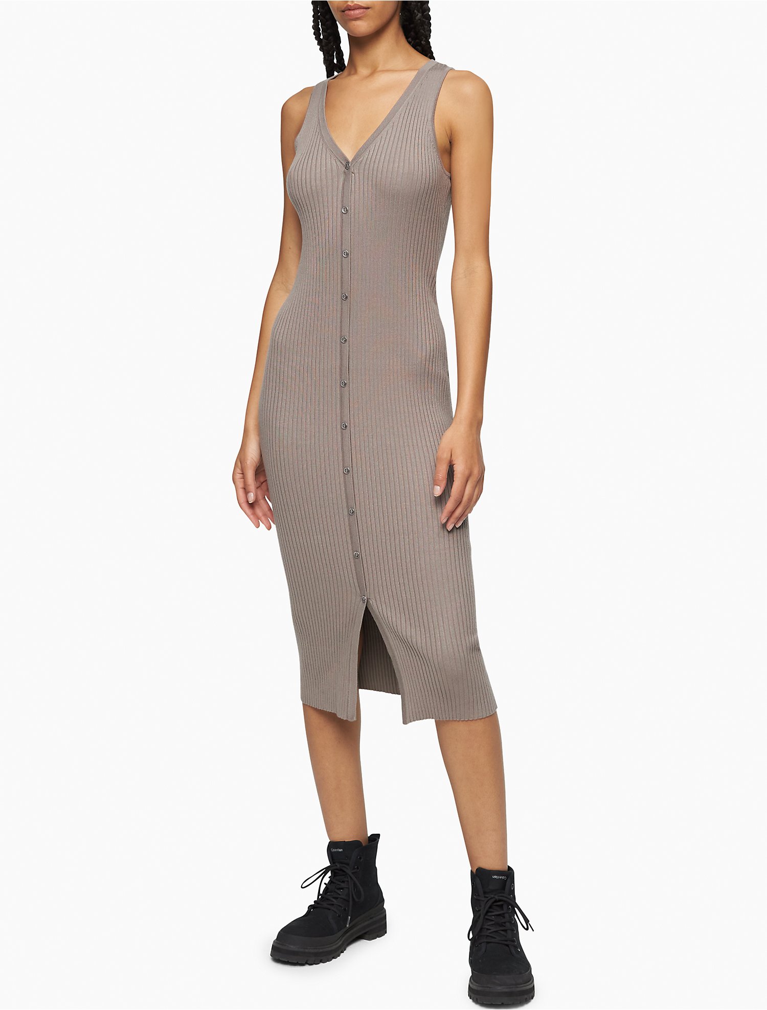 Ribbed Button-Down Midi Dress | Calvin Klein® USA