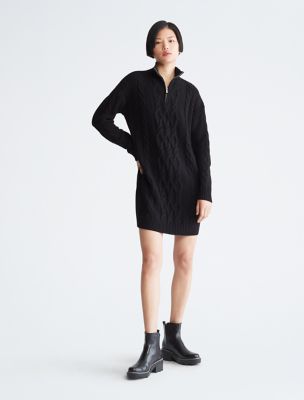 Cable Knit Half Zip Sweater Dress